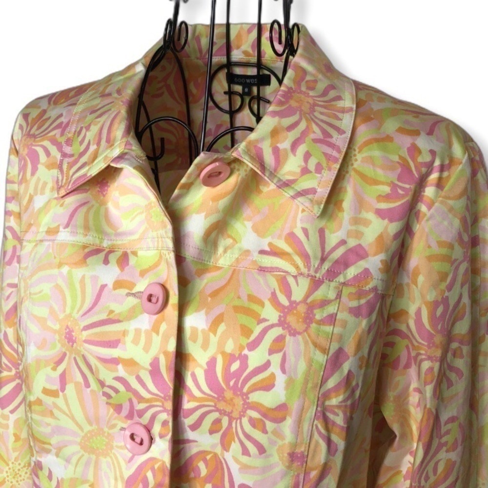 600West Button-up Cotton Blend Floral Jacket Size 8 - Picture 2 of 8